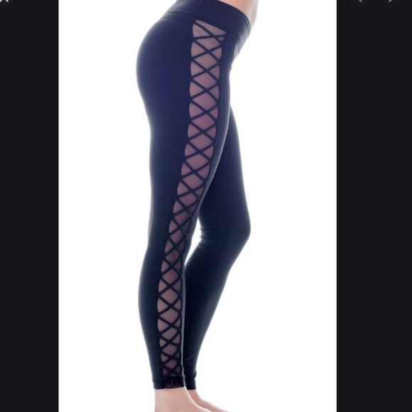 KIRA GRACE Criss Cross Mesh Panel Leggings XS Blue - Picture 1 of 14